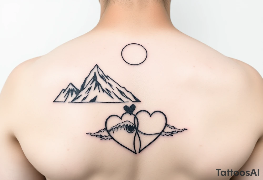 Mountain, ocean and hearts couples tattoos tattoo idea