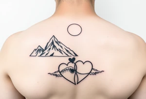 Mountain, ocean and hearts couples tattoos tattoo idea