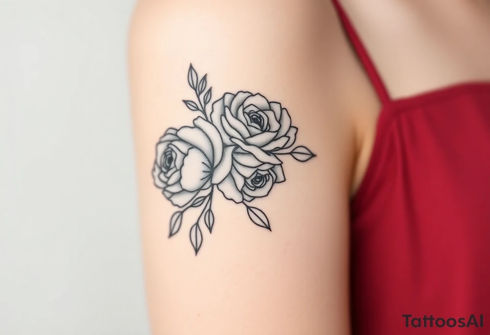 rose and peony bouquet tattoo idea