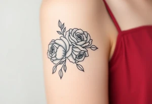 rose and peony bouquet tattoo idea