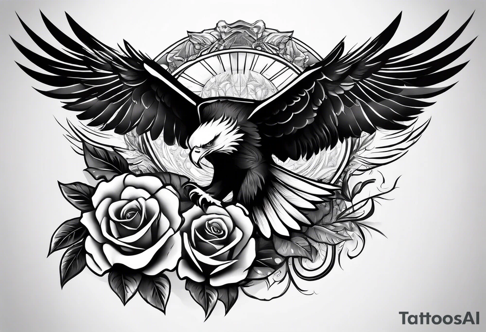 Eagle rose skull tattoo idea