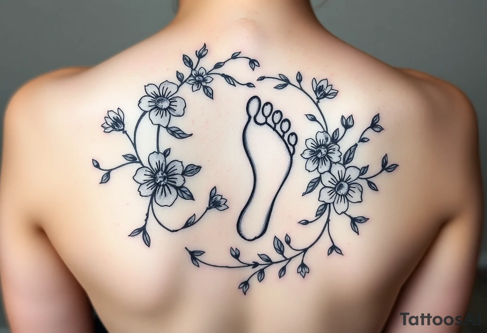 Charles 
Baby footprint 
1-14-23 
Surrounded by floral vines tattoo idea