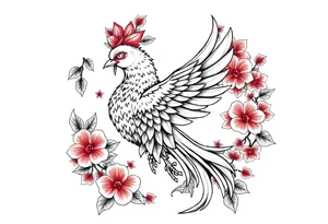 powerful japanese phenix surrounded by maple leaf and cherry blossom tattoo idea