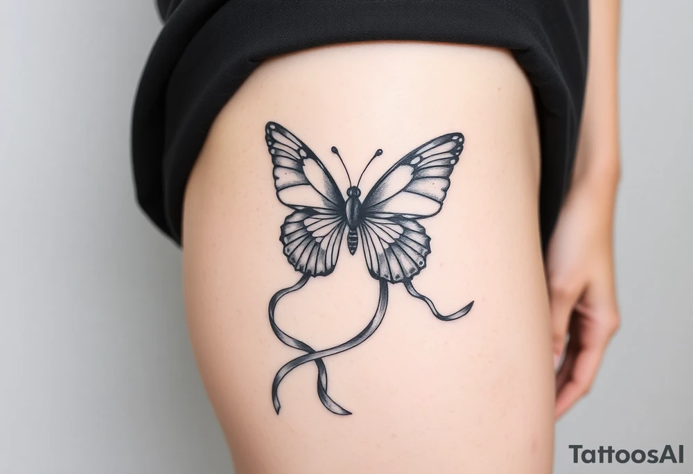 ethereal butterfly with flowing silk ribbons in moonlight tattoo idea