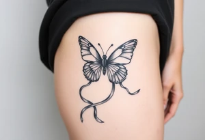 ethereal butterfly with flowing silk ribbons in moonlight tattoo idea