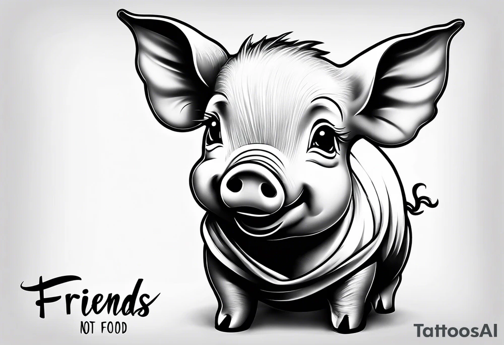 cute piglet with text 'friends not food' tattoo idea