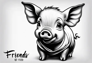 cute piglet with text 'friends not food' tattoo idea