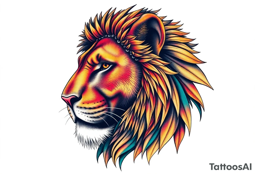 Close up majestic lion with. Side should show change, growth and purpose tattoo idea