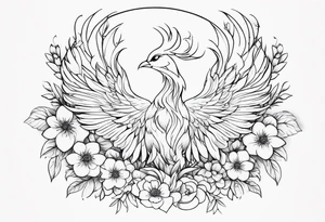 A phoenix surrounded by blooming flowers tattoo idea