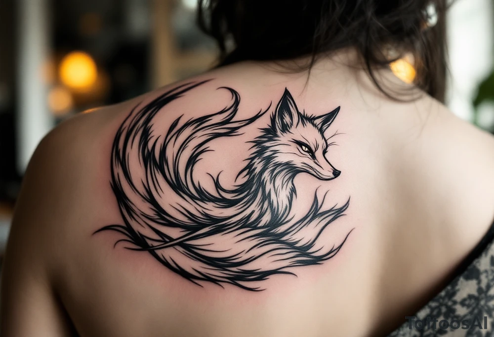 feminine fox of nine tails, the tails flow and end looking like flames. tattoo idea