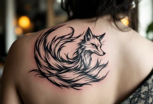 feminine fox of nine tails, the tails flow and end looking like flames. tattoo idea