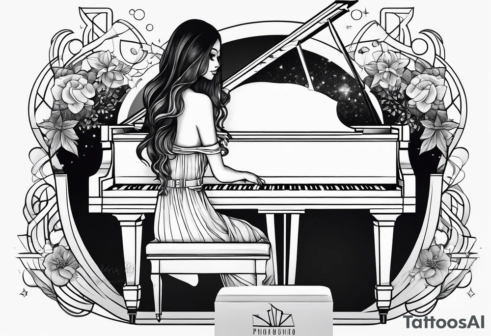 piano music girl tattoo idea