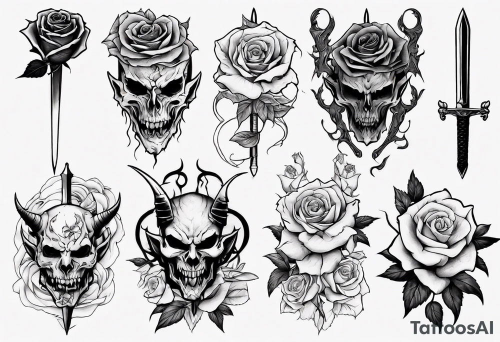 Demon with roses and sword tattoo idea
