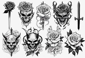 Demon with roses and sword tattoo idea