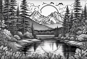 Chicano inspired Tattoo that incorporates love for family and importance of building wealth. Include elements of the Pacific Northwest Forrest tattoo idea