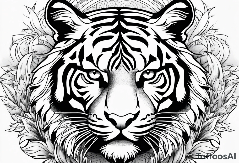 minimalist tiger outline near water tattoo idea