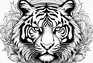 minimalist tiger outline near water tattoo idea