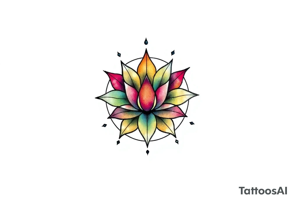 small colorful celestial with lotus flower tattoo idea