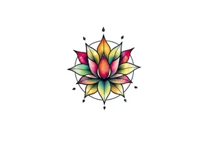 small colorful celestial with lotus flower tattoo idea