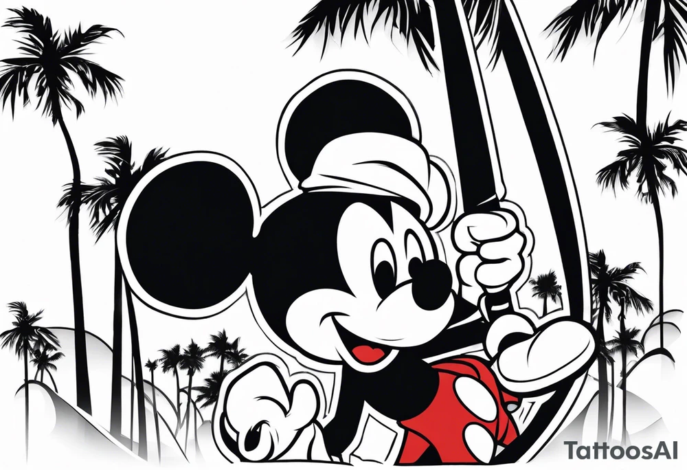 mickey mouse assassins creed character that is in the style of tron with palm trees tattoo idea