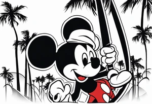 mickey mouse assassins creed character that is in the style of tron with palm trees tattoo idea