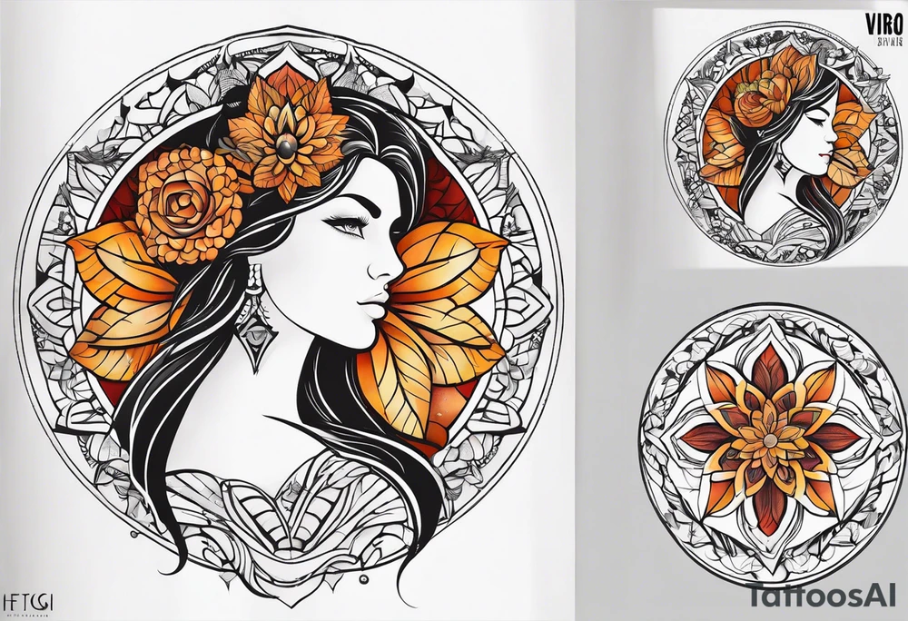 simple male virgo mandala elbow tattoo in fall colors tattoo idea