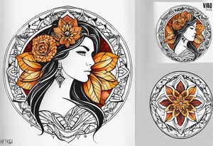 simple male virgo mandala elbow tattoo in fall colors tattoo idea