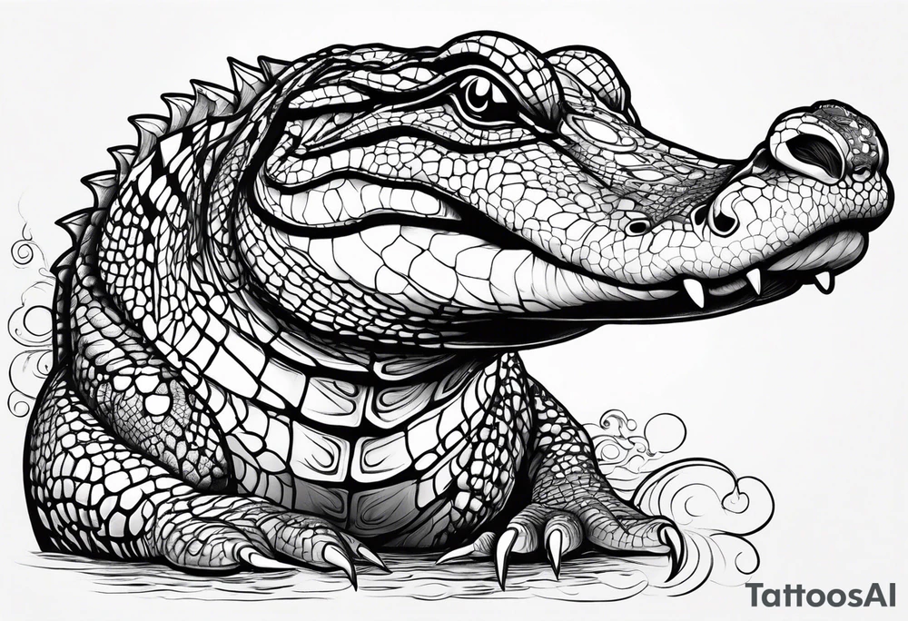 Full body Caiman with tail tattoo idea