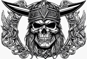 Valhalla sword round shield axe barbed wire chains tattoo idea