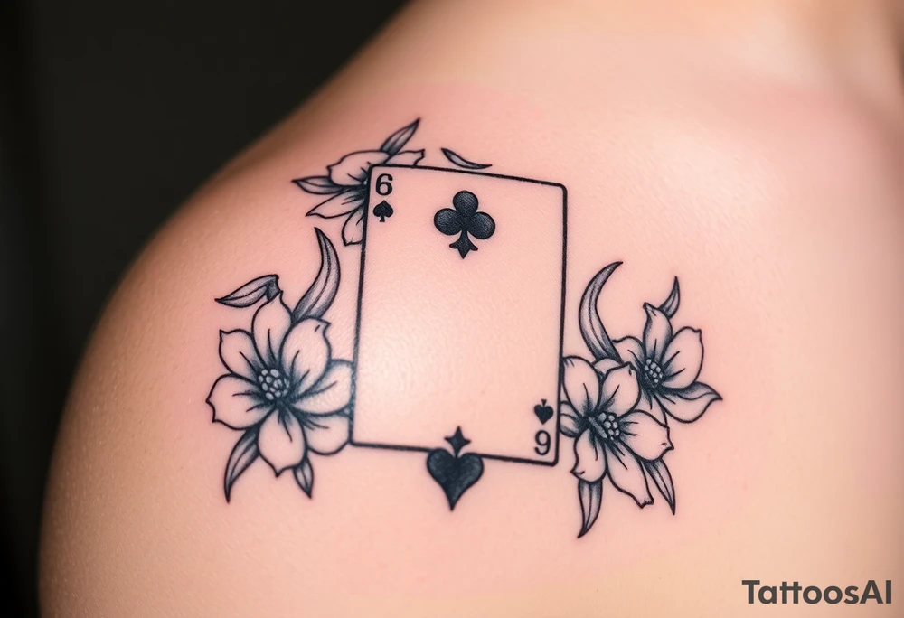 6 of hearts card with fleur de lis as the hearts and magnolias in the background tattoo idea