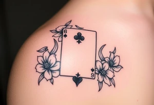 6 of hearts card with fleur de lis as the hearts and magnolias in the background tattoo idea