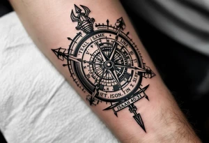 steampunk half compass half clock with a full length arrow pointing at my wrist and saying "Isaiah 40:31" tattoo idea