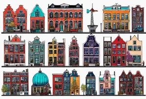 Tattoo of glass animals in Amsterdam buildings and canal featuring glass and colours of galaxy and universe colours tattoo idea