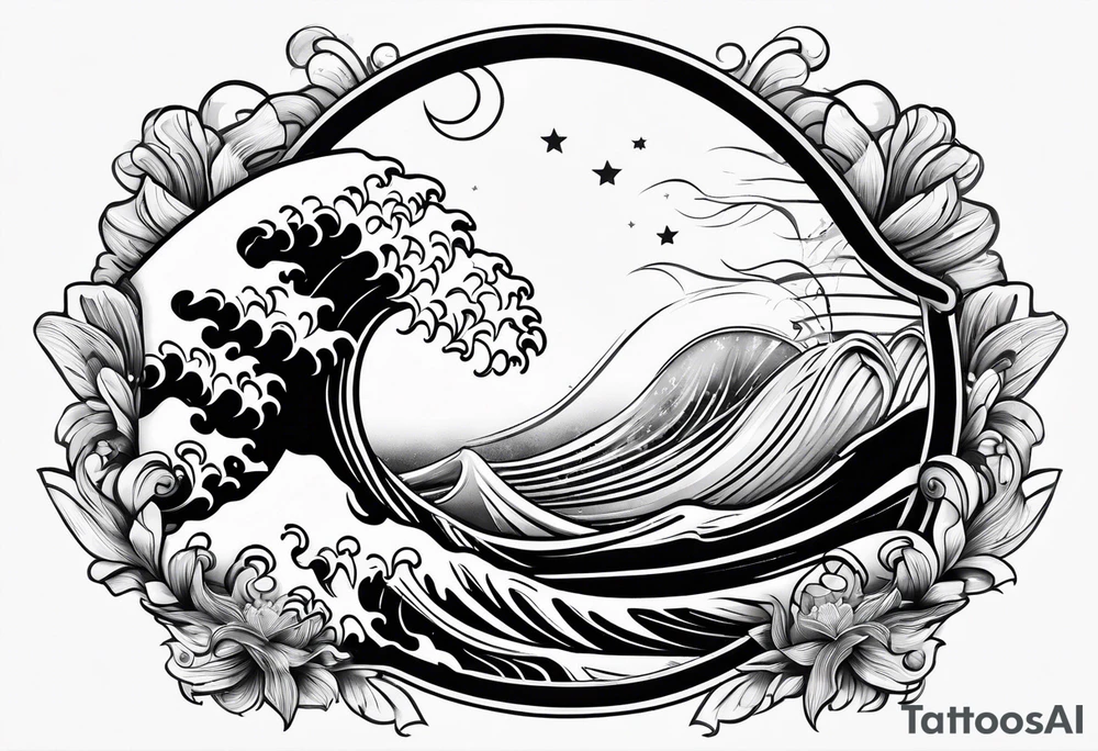 wave in circle tattoo idea
