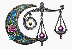 Libra scales hanging from a half moon tattoo idea