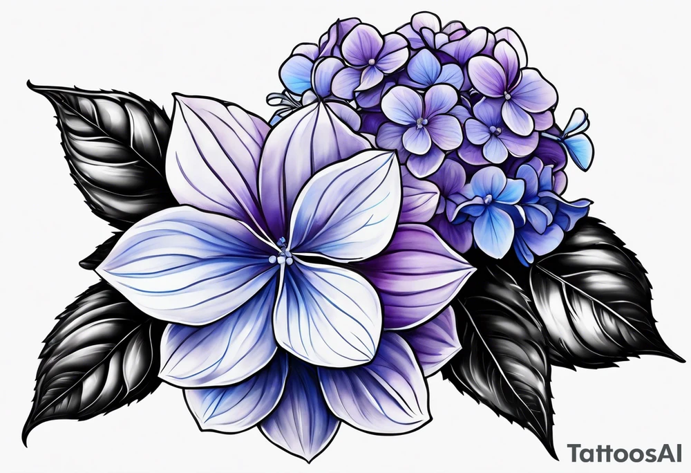 Blue and purple hydrangea flowers tattoo idea