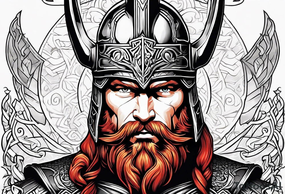 thor with red beard and hammer tattoo idea