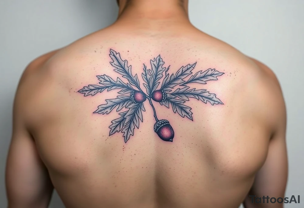 oak branch with thick leaves and acorns tattoo idea