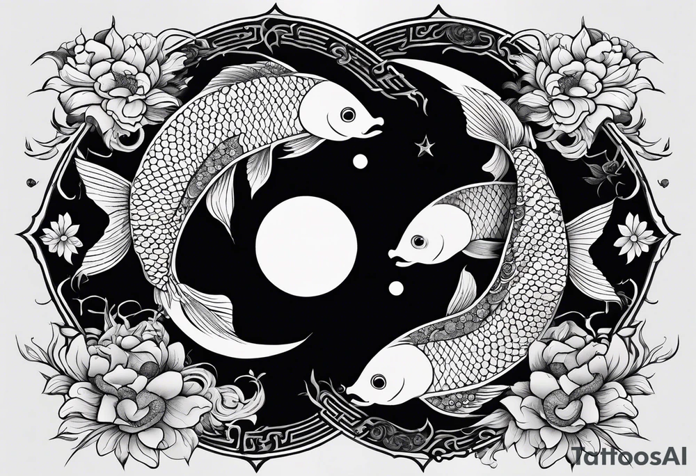 Fish yin and yang with moon tattoo idea