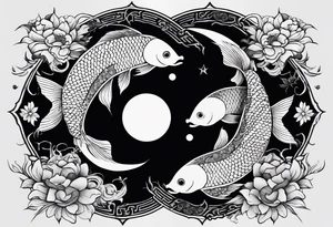Fish yin and yang with moon tattoo idea