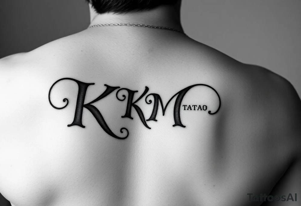 letters only fancy but rugged twisted and intertwined circular arched curvy lettering (KM ) almost like the the roca wear symbol clothing brand trademark RW but with KM tattoo idea