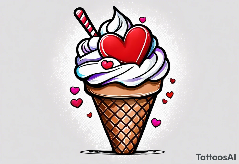sketch chocolate chip ice cream cone with one red heart tattoo idea