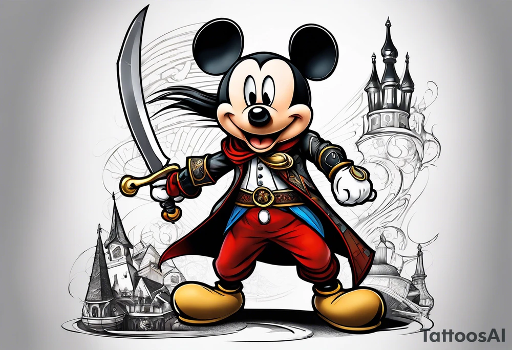 mickey mouse as assassins creed with blade tattoo idea