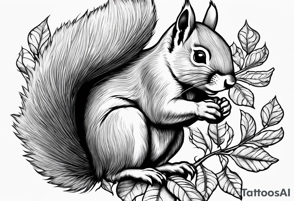 Angel squirrel carrying acorn tattoo idea