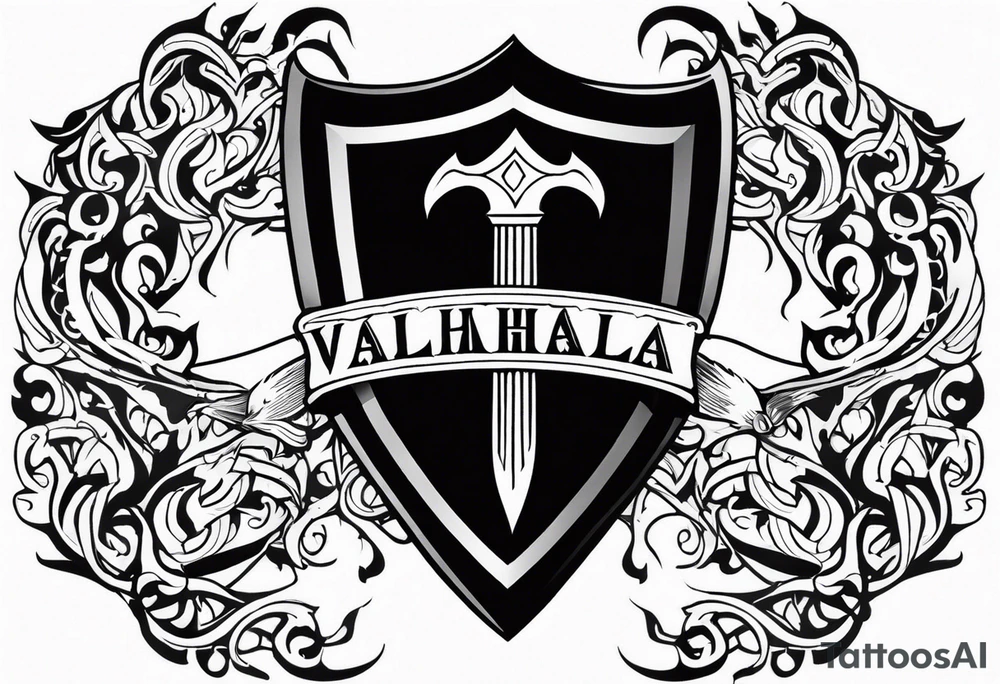 Valhalla shield fire sword tattoo idea