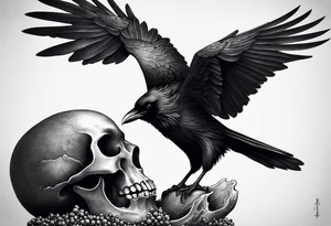 Raven standing on a skull tattoo idea