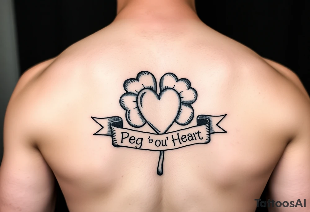 Shamrock patch with a heart and a banner that says " Peg 'o My Heart " tattoo idea