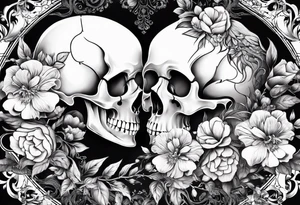 ta skeleton couple with bibiscus flowers. western style tattoo idea
