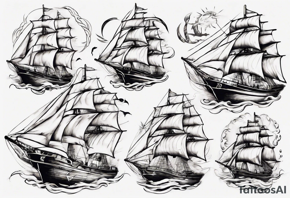 One sketch of a sailing ship tattoo idea