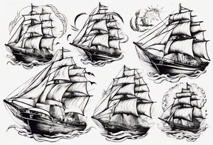 One sketch of a sailing ship tattoo idea